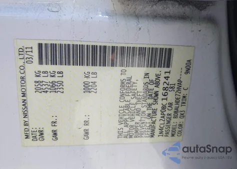 2011 Nissan Altima Hybrid from USA, damaged, VIN 1N4CL2AP0BC168241